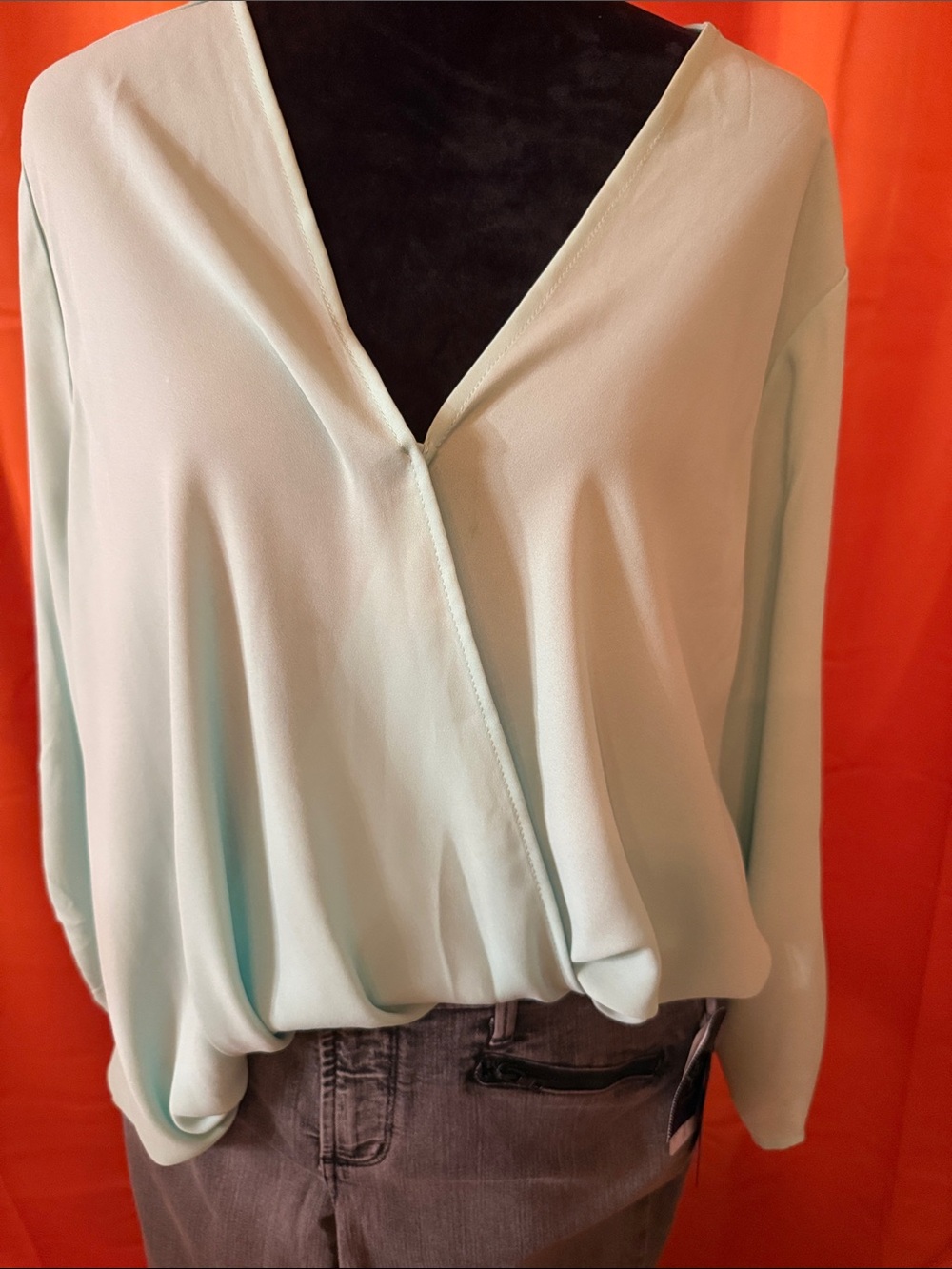 Lush Mint Wrap-Front V-Neck Blouse - Women